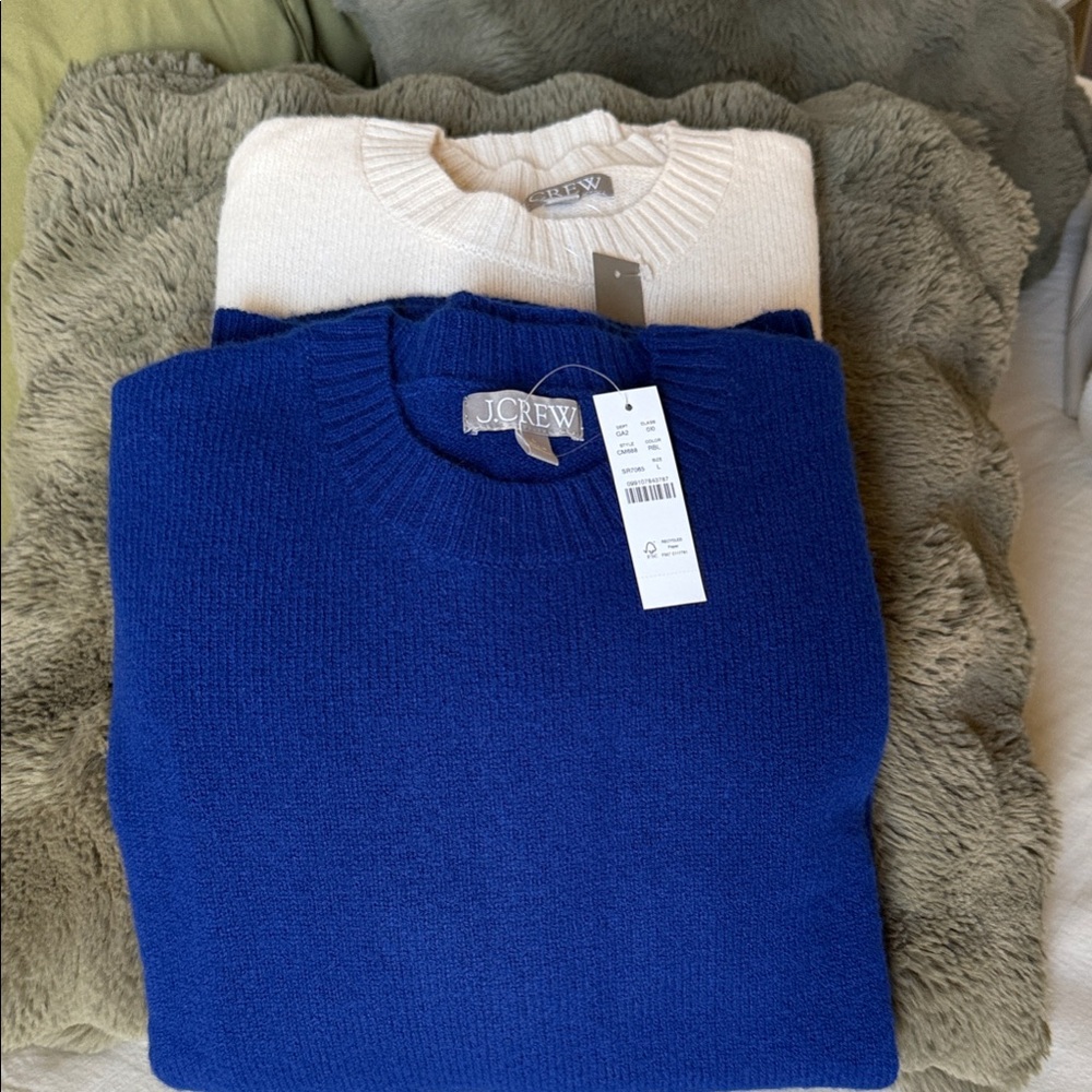 J. Crew Women's Royal Blue and Ivory Crewneck Sweater Duo